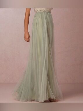 Jenny Yoo Light Sage Tulle Maxi Skirt
